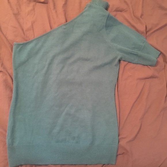 One shoulder teal/turquoise sweater - Picture 4 of 4